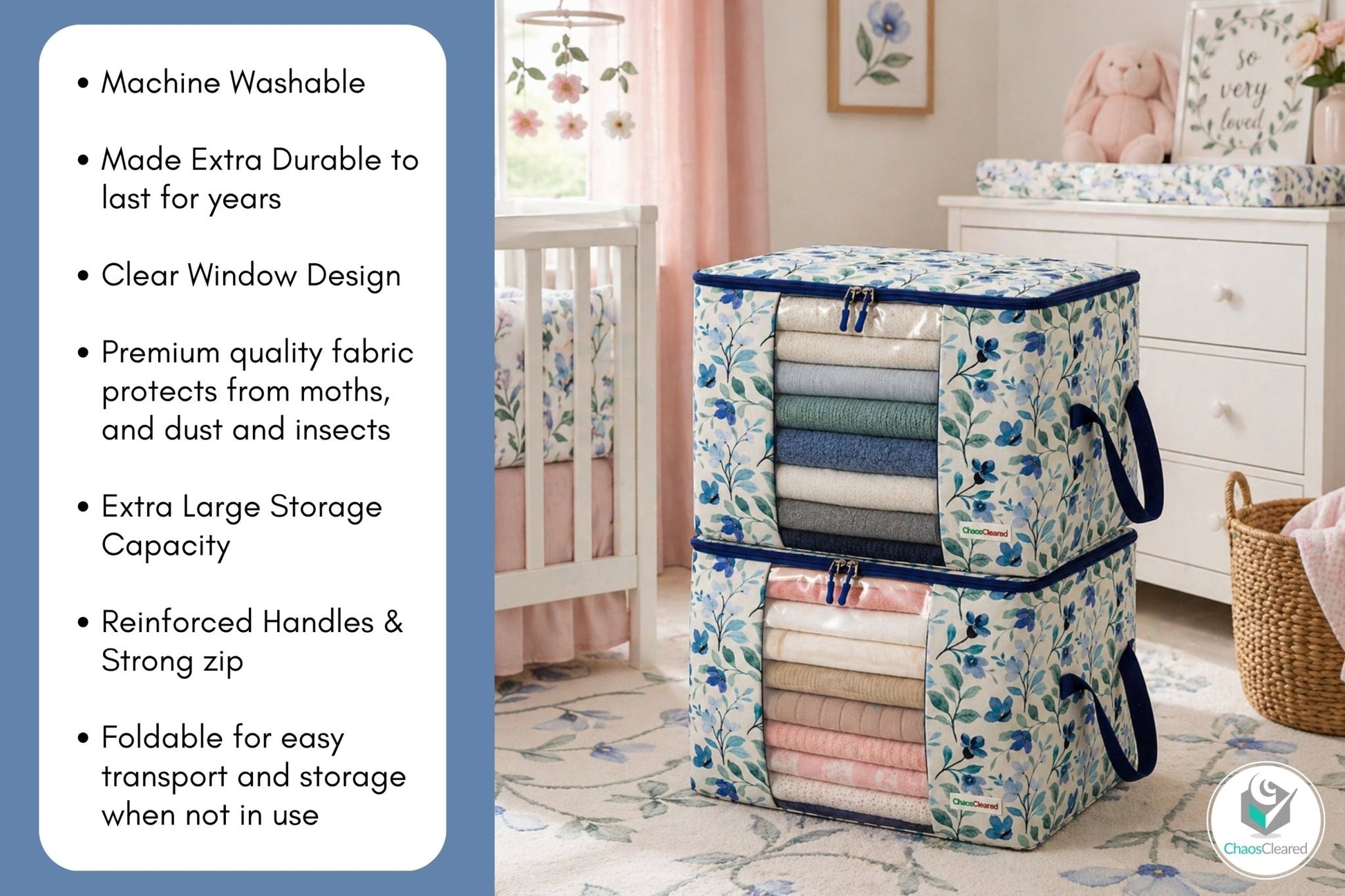 Chaos Cleared Blue Floral Bag 2 Pack - ChaosCleared