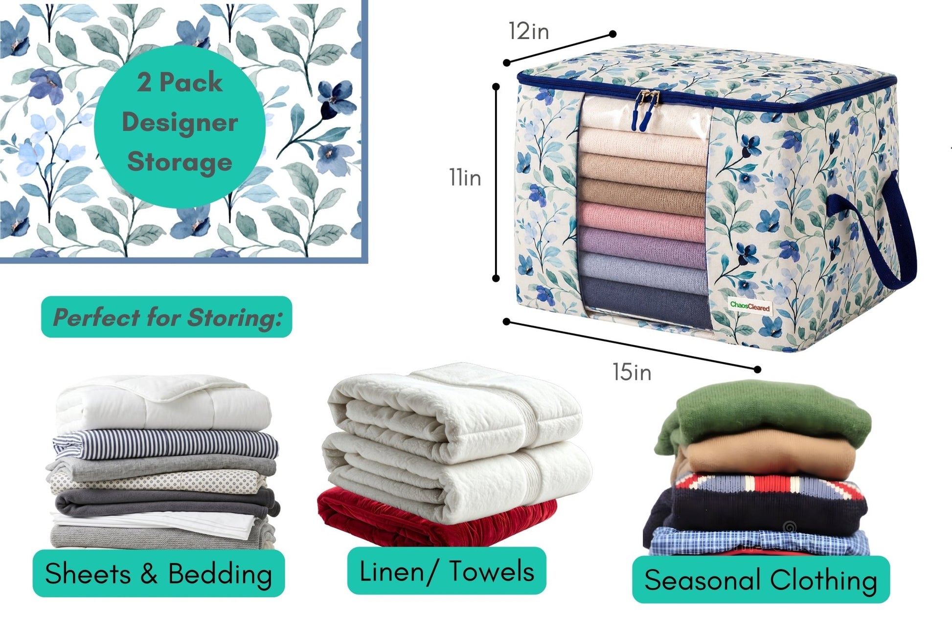 Chaos Cleared Blue Floral Bag 2 Pack - ChaosCleared