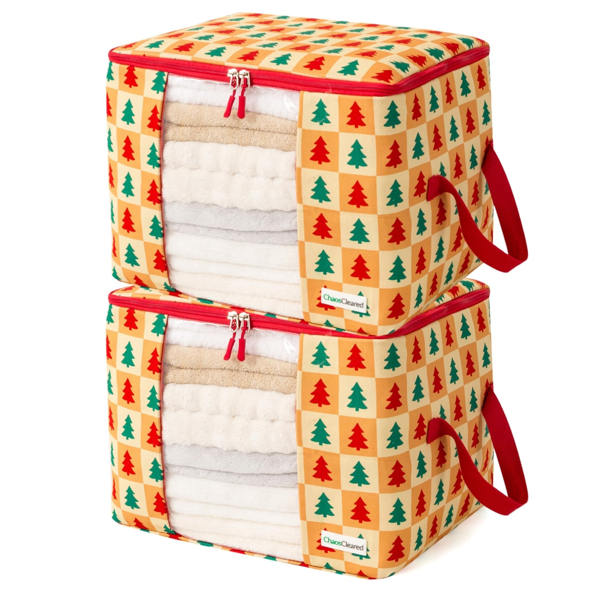 Chaos Cleared Canvas Storage Bags 2 Pack – Large Foldable Clothing & Bedding Organizers with Zipper and Clear Window for Sweaters, Blankets, Quilts, Linens & Seasonal Garments - ChaosCleared