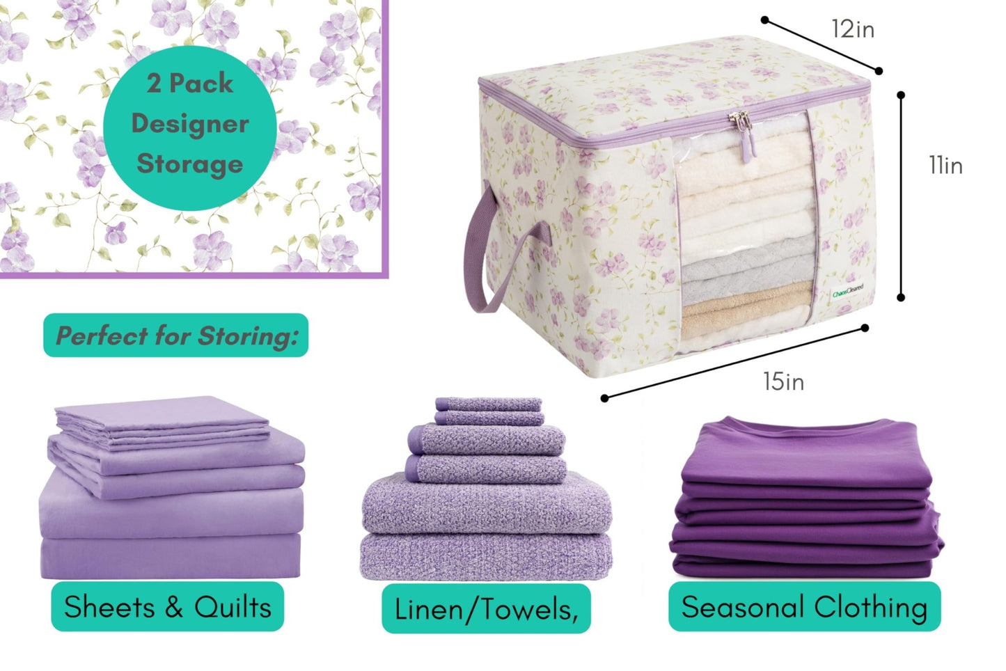 Chaos Cleared Purple Floral Bag 2 Pack - ChaosCleared