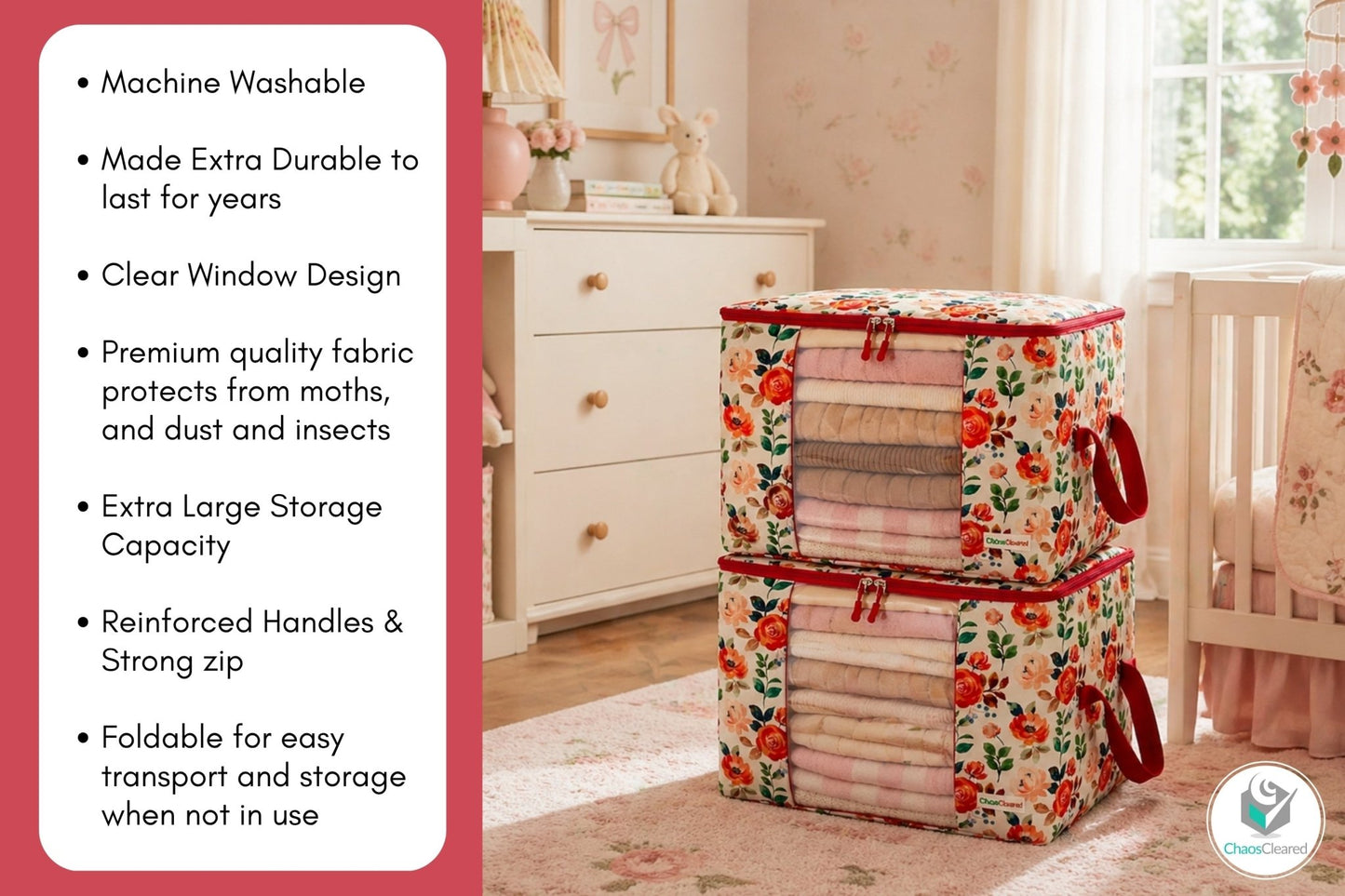 Chaos Cleared Red Floral Bag 2 Pack - ChaosCleared