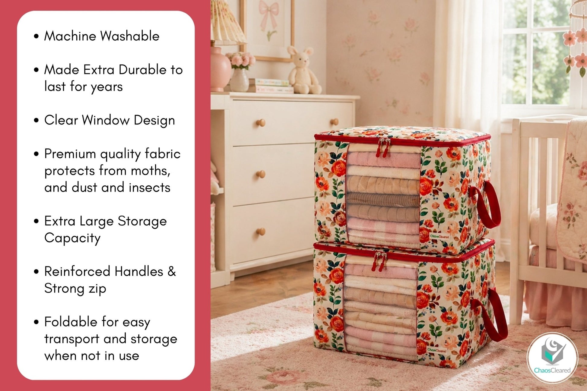 Chaos Cleared Red Floral Bag 2 Pack - ChaosCleared