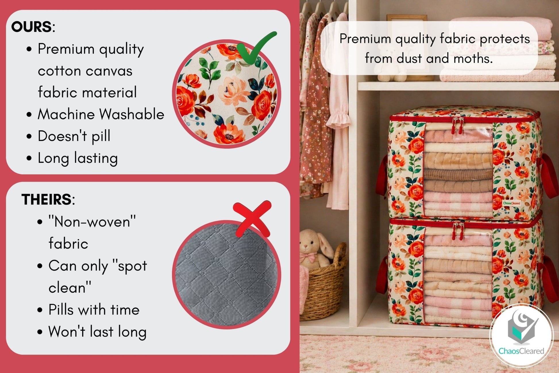 Chaos Cleared Red Floral Bag 2 Pack - ChaosCleared