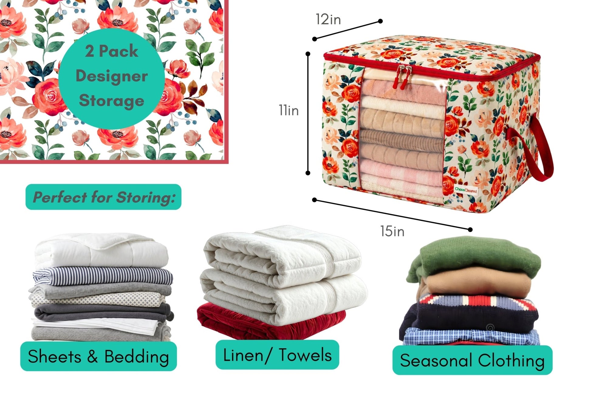 Chaos Cleared Red Floral Bag 2 Pack - ChaosCleared